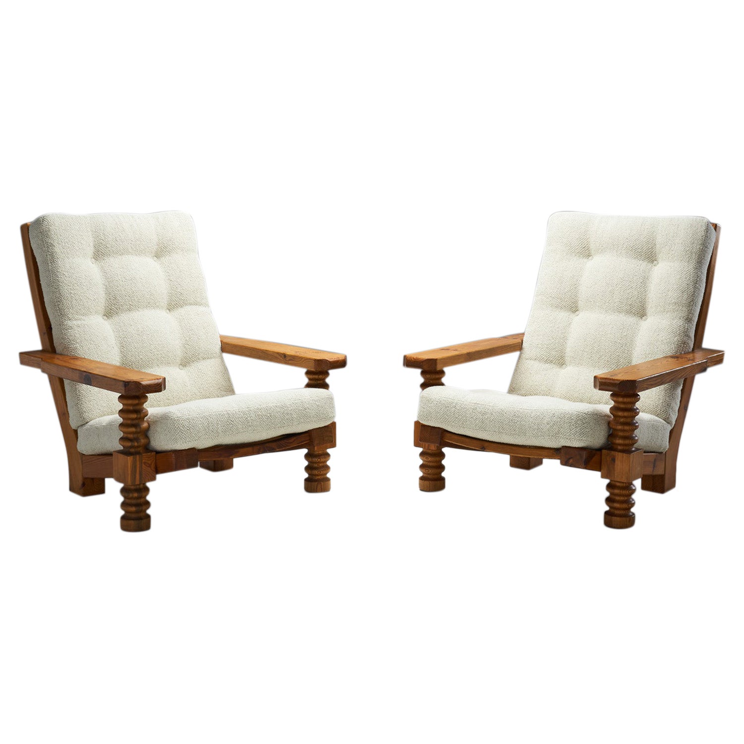 Swedish Pine Armchairs with Sculpted Legs, Sweden, 1960s For Sale