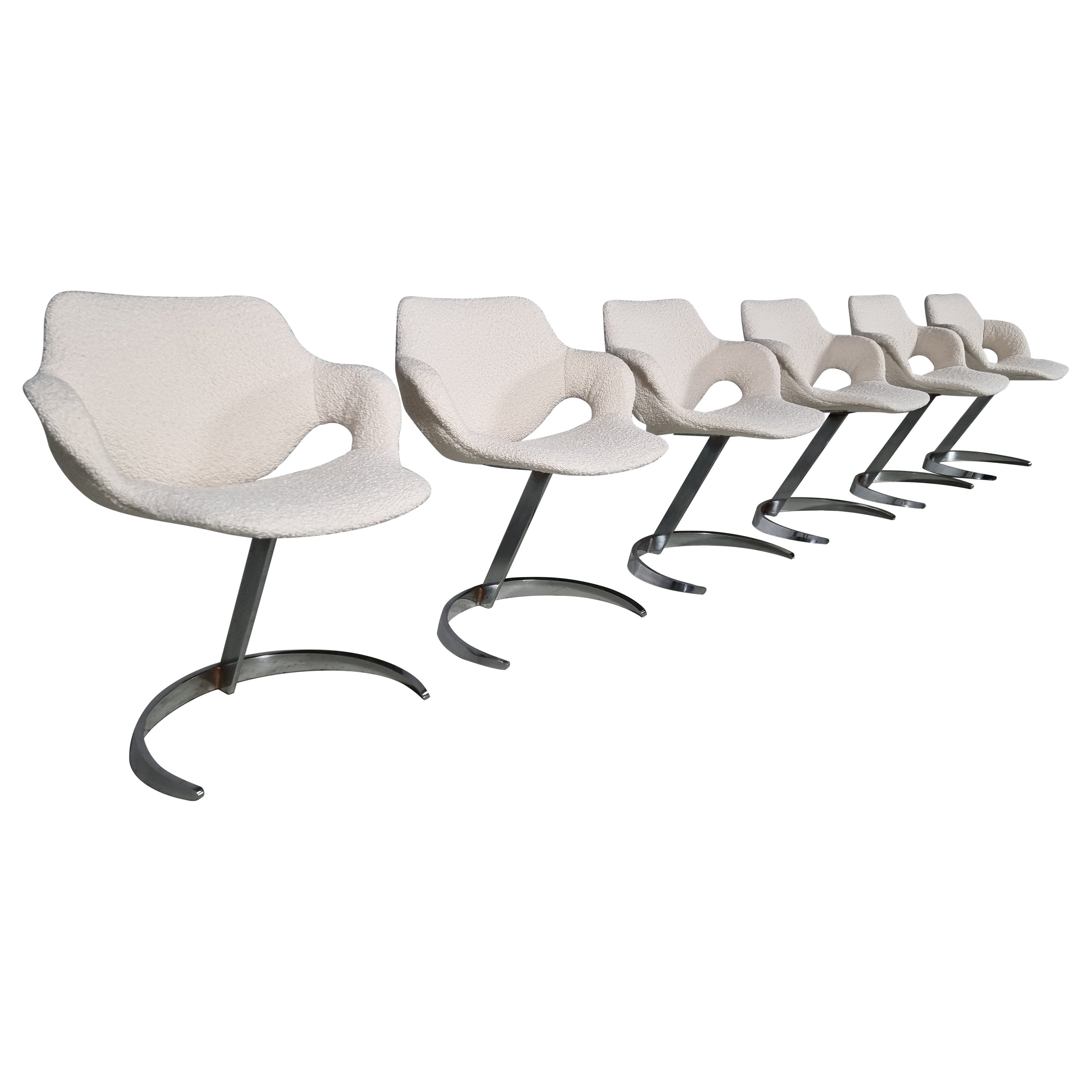 Set of 6 Boris Tabacoff Scimitar Chairs for 'Mobilier Modulaire Moderne' 'MMM'