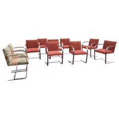 Set of Ten Flat Bar Chromed Steel 255 Brno Chairs by Mies Van der Rohe for Knoll