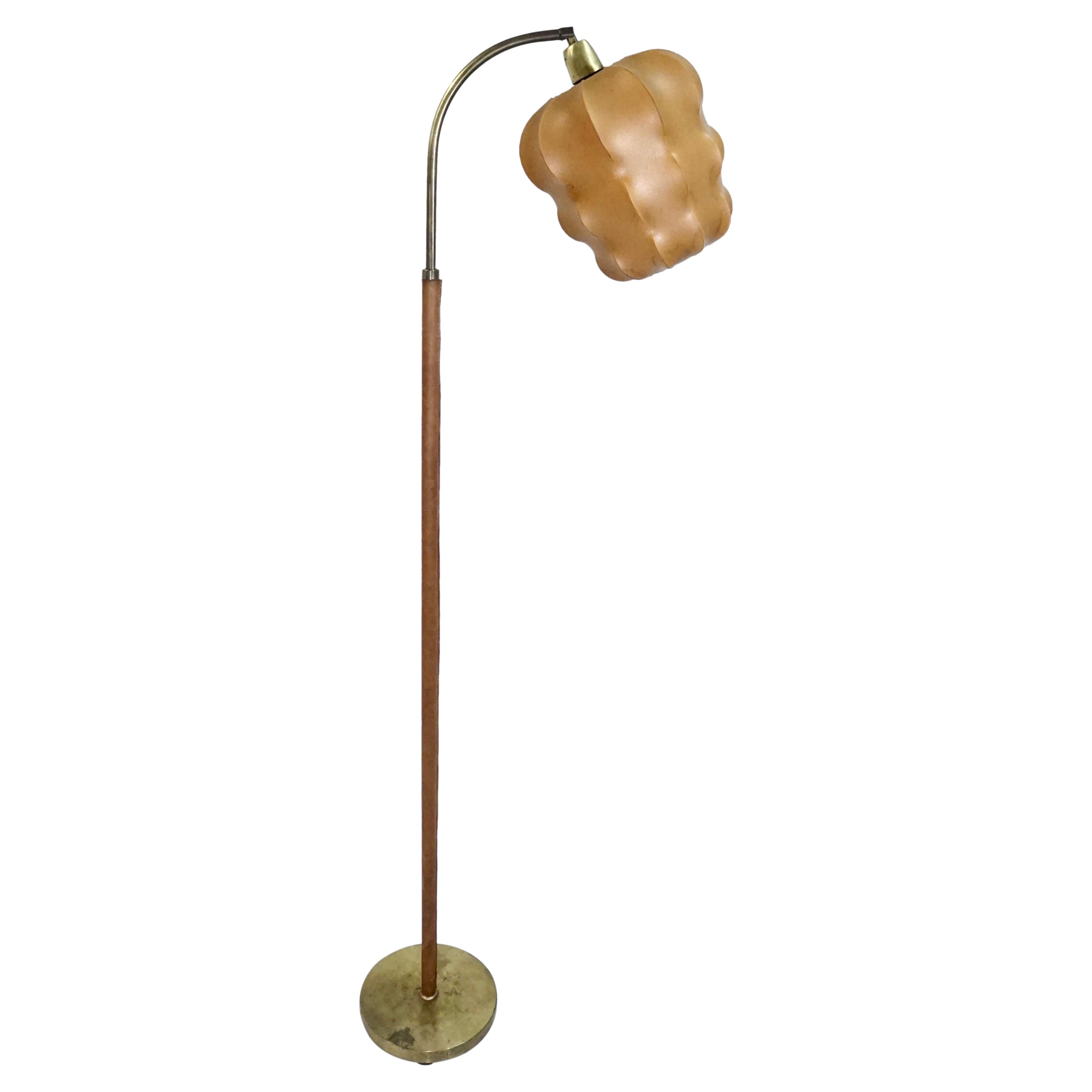 Casella Brass Floor Lamp with Linen Shade at 1stDibs