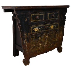 Late 19th Century Black Lacquer Chinese Butterfly Cabinet, Shanxi Sideboard