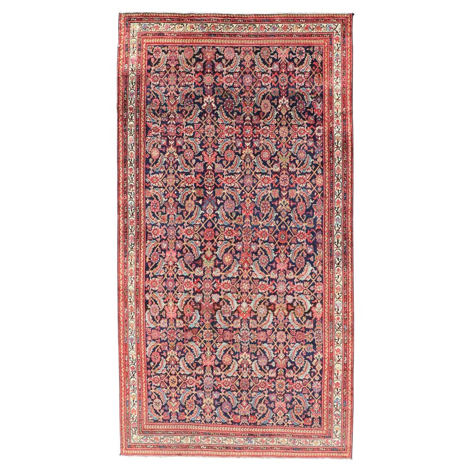 All-Over Paisley Pattern Antique Persian Malayer Rug in Blue and Red ...
