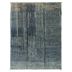 Modern Moroccan Striped Beige Blue Wool Rug by Doris Leslie Blau