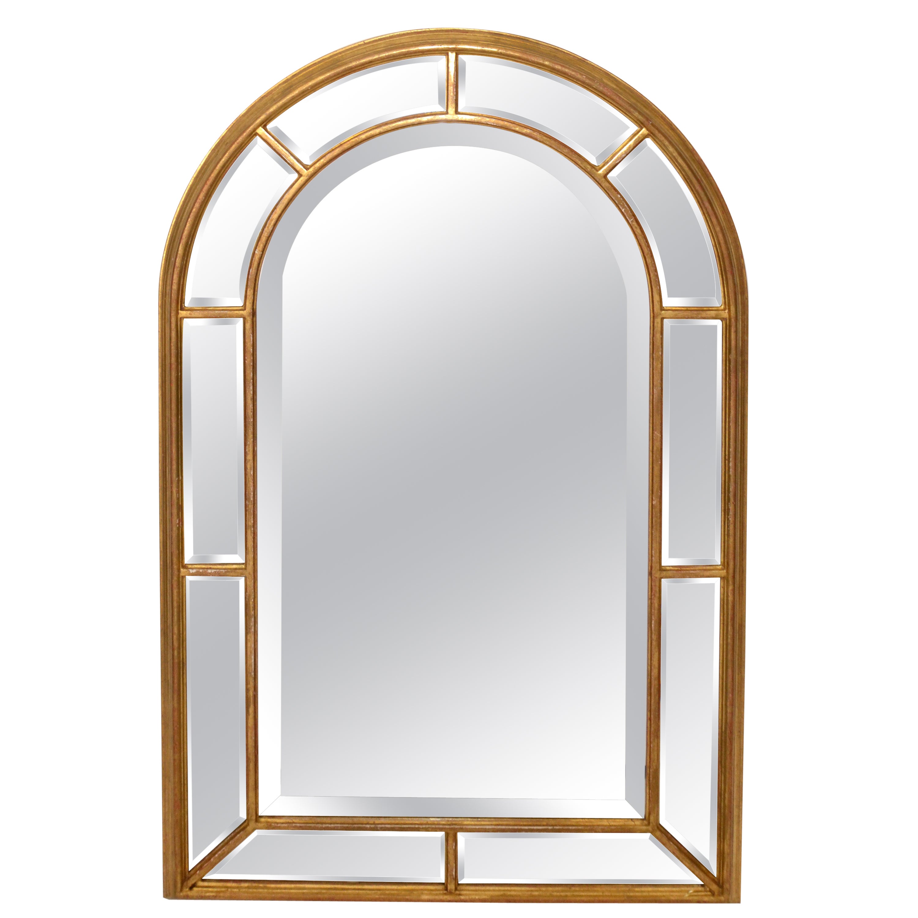 1970s Arch Shaped Italian Firenze Beveled Glass Wall Mirror with Gilt Wood Frame