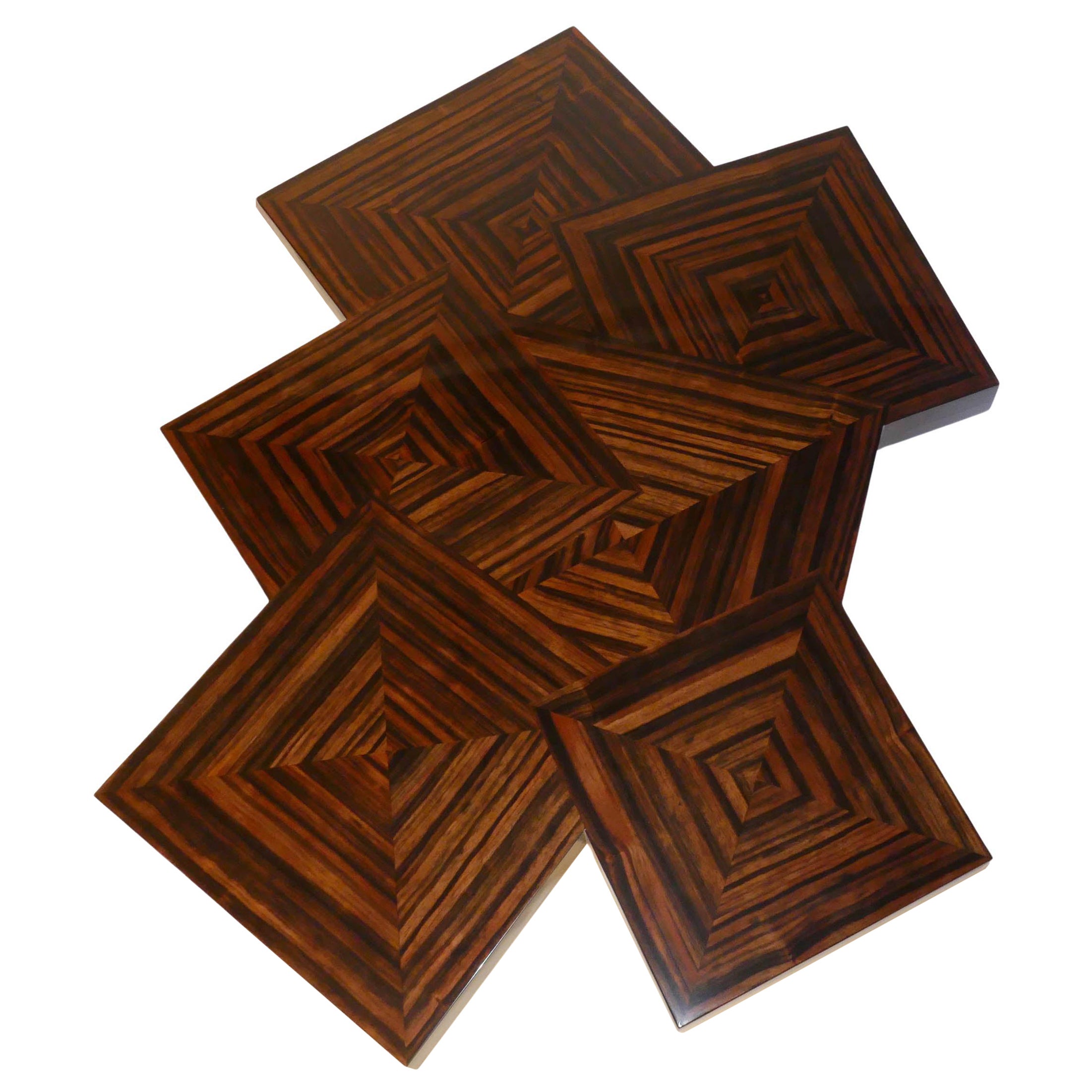 Coffee Table "Cubes" in Macassar Ebony Wood Marquetery by Aymeric Lefort For Sale