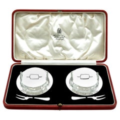 Antique Scottish Sterling Silver Glass Hors D'oeuvre Dish Set