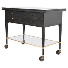 Vintage Paul McCobb for Directional Black Lacquered Flip Top Server Bar Cart, Refinished