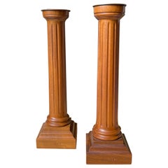 David Linley Walnut Fluted Column Candlesticks, Pair