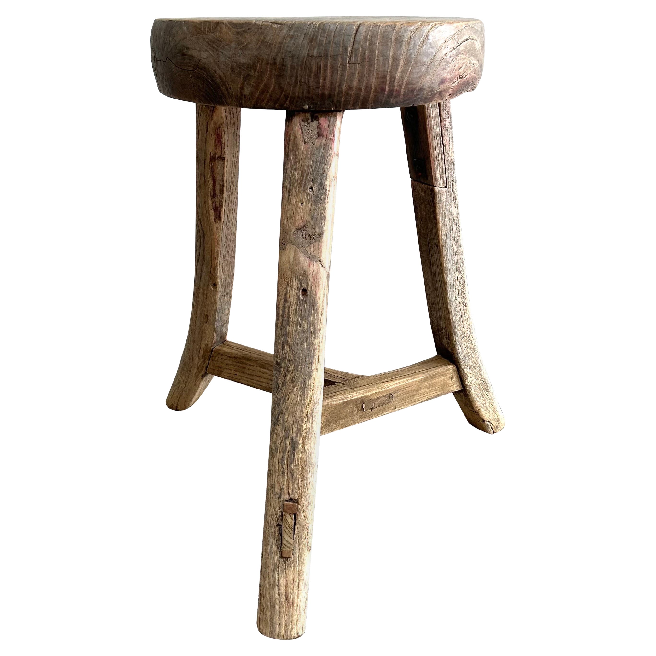Vintage Elm Wood Stool For Sale at 1stDibs