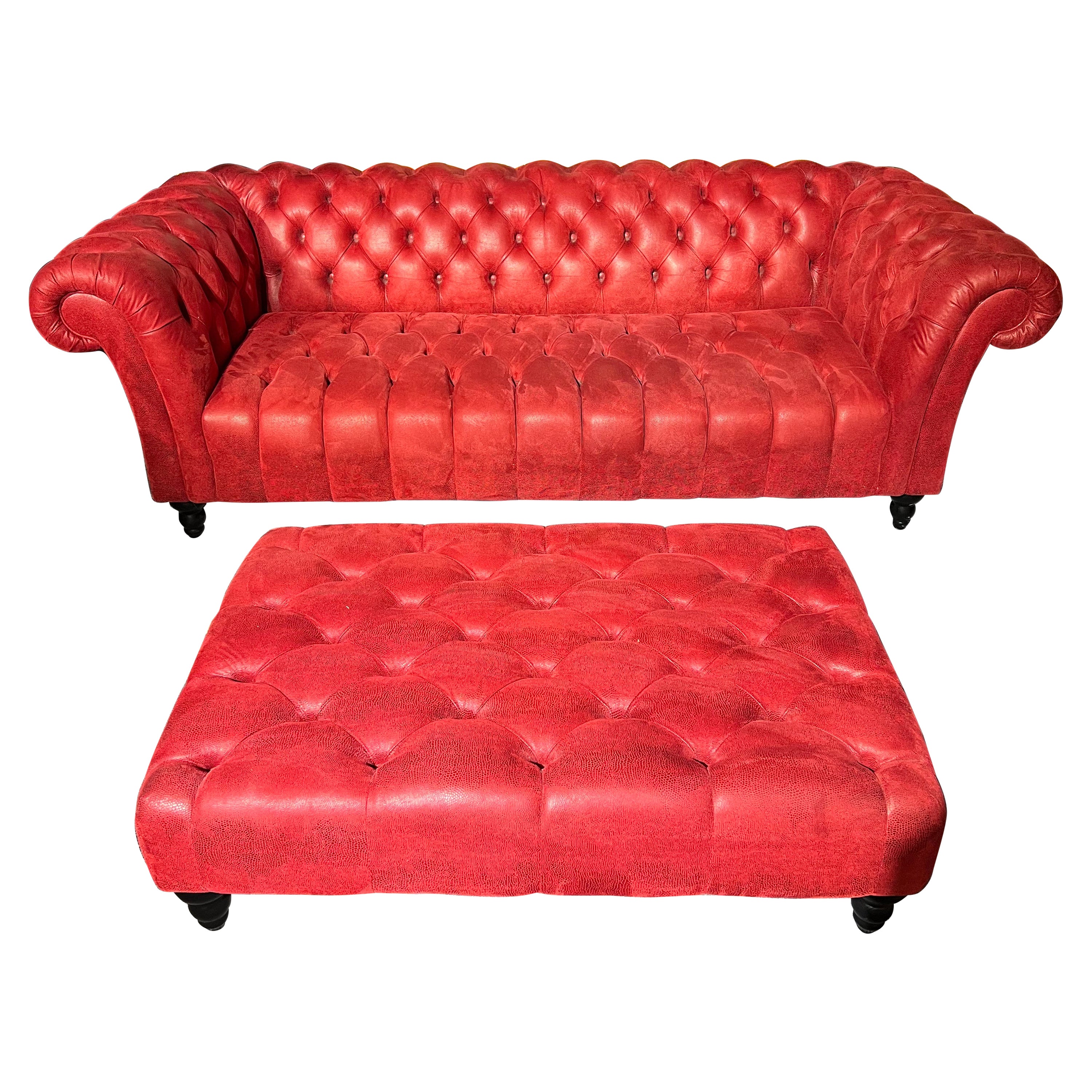 Sofa / Couch Chesterfield Luxury Baroque Style Design Velvet Red Alcantara Look For Sale