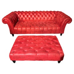 Vintage Sofa / Couch Chesterfield Luxury Baroque Style Design Velvet Red Alcantara Look