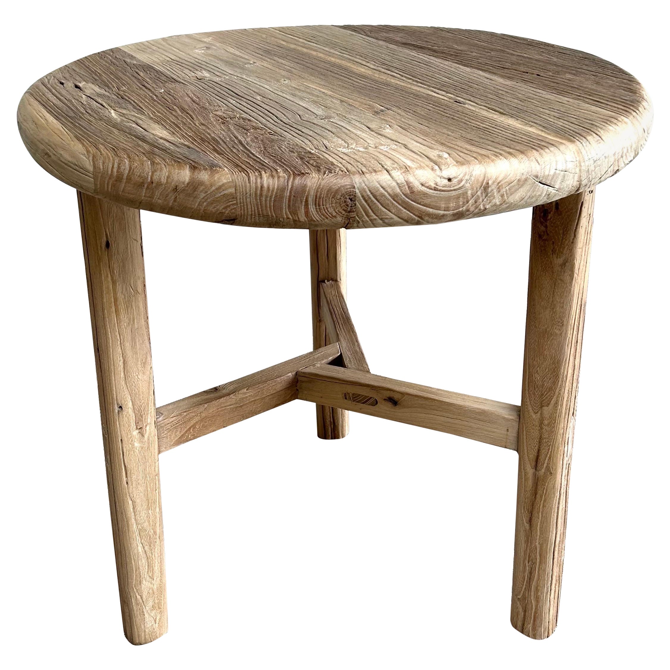 Reclaimed Elm Wood Side Table in Natural Finish
