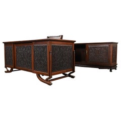 Chinoiserie Hand Carved Rosewood 3-Piece Set Desk Credenza & Chair from Thailand