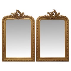 Antique Very Rare and Fine Pair of 19th Century Giltwood Mirrors