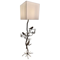 Vintage-Stehlampe aus Bronze mit Papageien auf Baum, Vintage