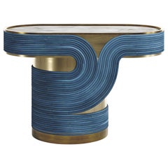 Rattan Side Table with Quartz and Bronze-Patina Brass Inlay by R&Y Augousti