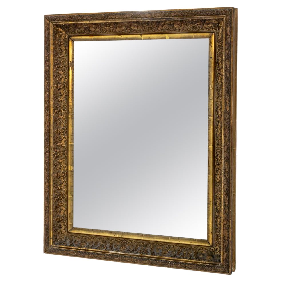 Italian Mid-Century Mirror With Golden Wood Frame For Sale