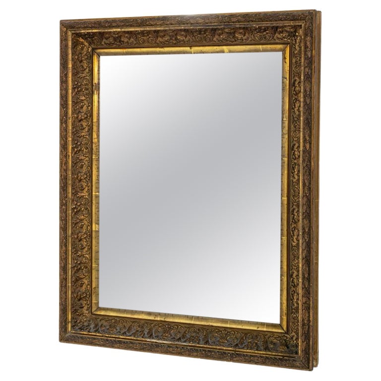 Italian MidCentury Mirror With Golden Wood Frame For Sale at 1stDibs