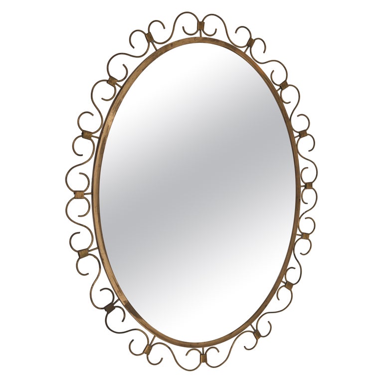 Art Deco Brass Wall Mirror in the Style of Josef Frank, 1940s