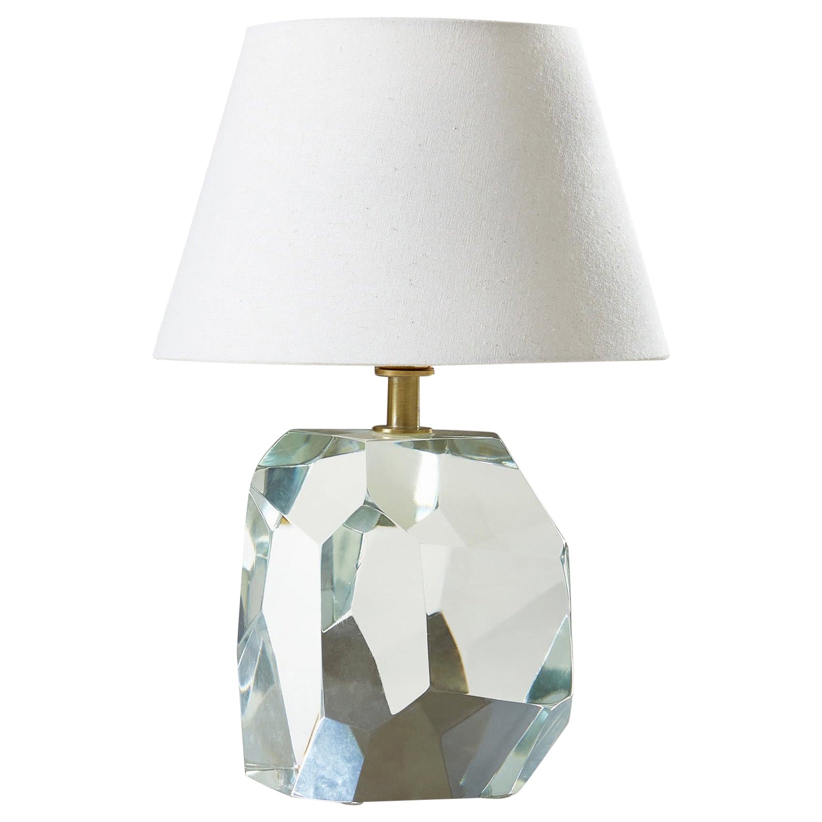 Italian Single Murano Clear Rock Jewel Table Lamp with brass fitting