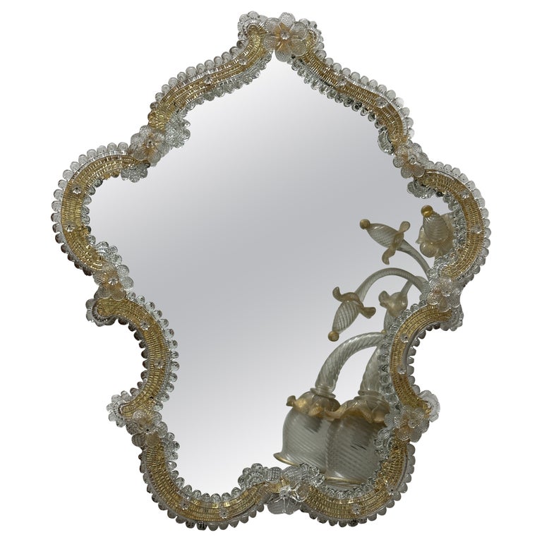 Exceptional Beautiful Murano Glass Wall Mirror 1960s, Venice Italy at