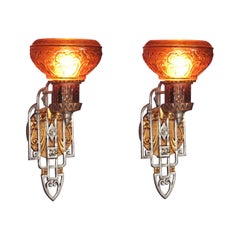 Pair 1920s/30s Sconces with an Art Deco & Spanish Revival Marriage