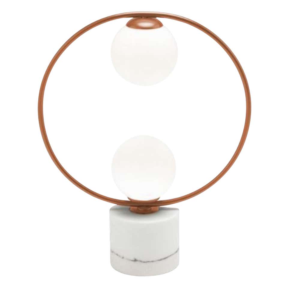 Handcrafted Loop Table Lamp Polished Copper and Frosted Glass Globe For ...
