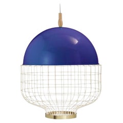 Cobalt Magnolia Suspension Lamp with Brass Ring by Dooq
