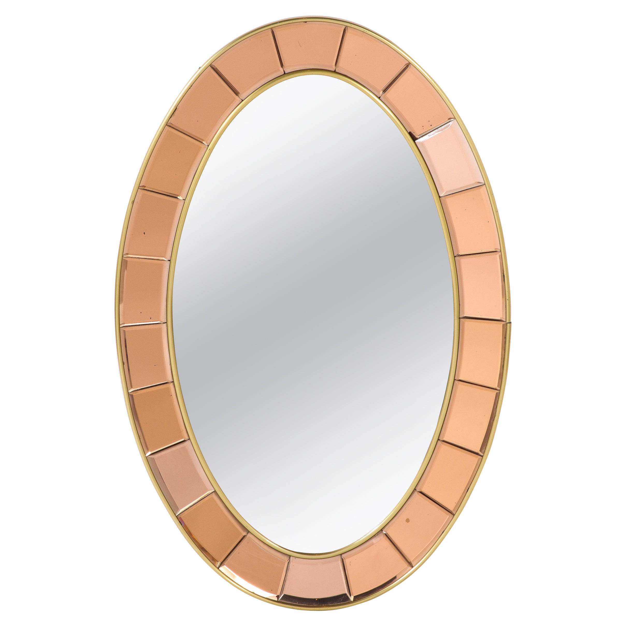 Cristal Art Rose Gold and Gilt Brass Italian Oval Wall Mirror