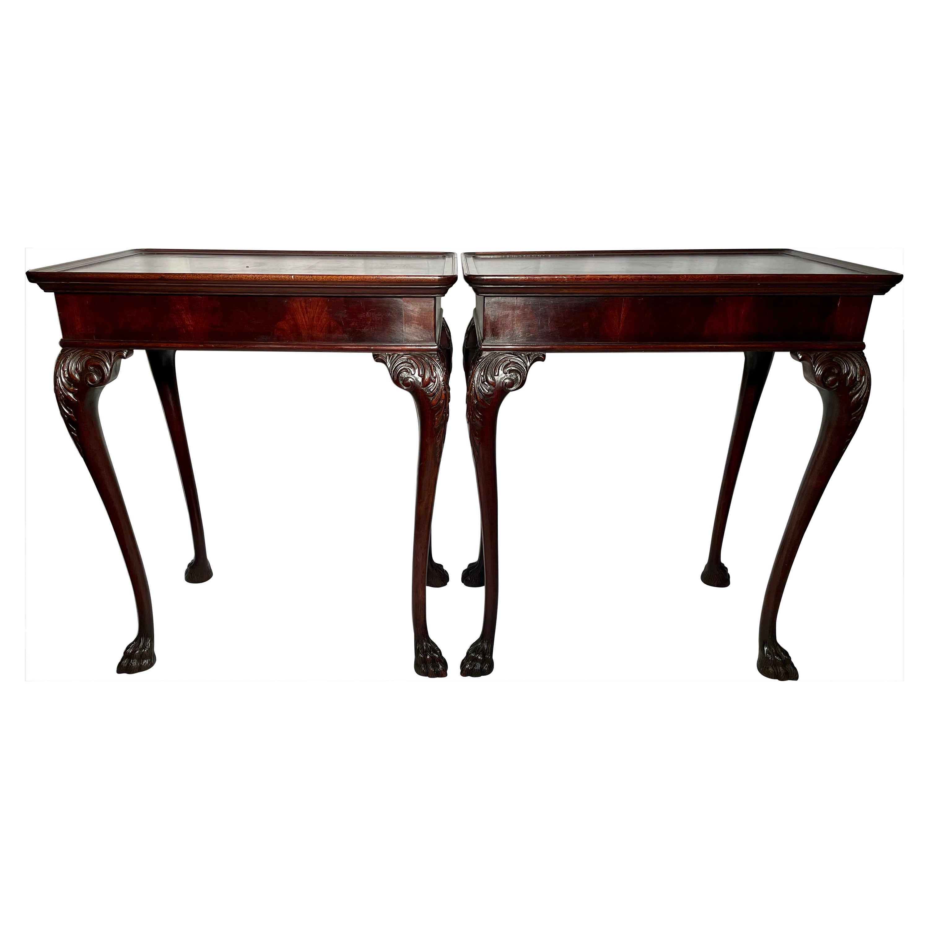 Pair Antique English Chippendale Carved Mahogany Side Tables, circa 1890s For Sale
