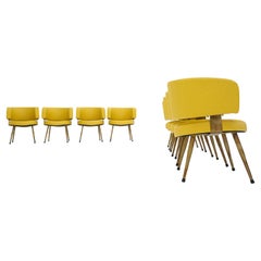 Set of 8 Italian armchairs, newly upholstered in yellow leatherette & metal base