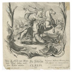Antique Print of Cloelia and Two Women Standing with a Horse