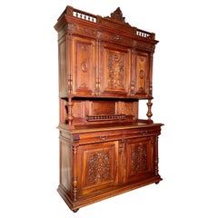 Antique French Finely Carved Walnut Buffet Cabinet, circa 1890s