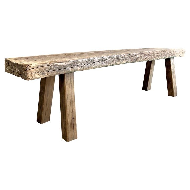 Vintage Elm Wood Bench For Sale at 1stDibs