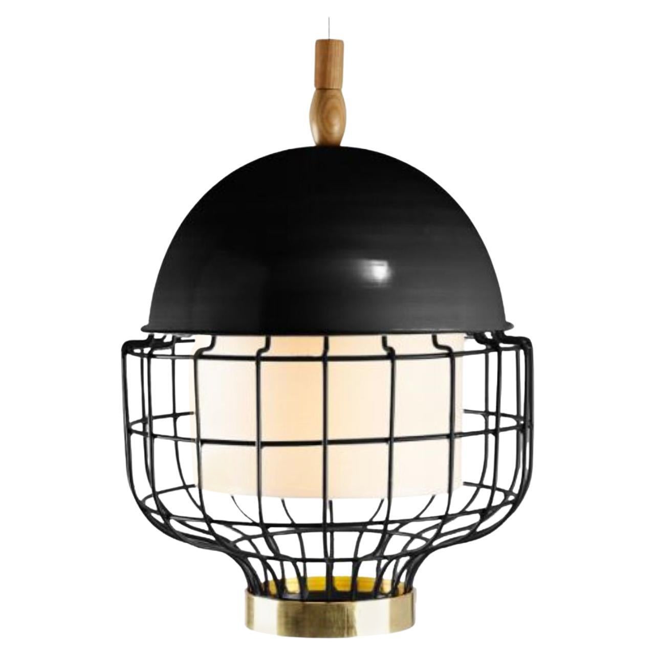 Black Magnolia III Suspension Lamp with Brass Ring by Dooq For Sale