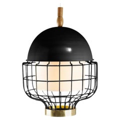 Black Magnolia III Suspension Lamp with Brass Ring by Dooq