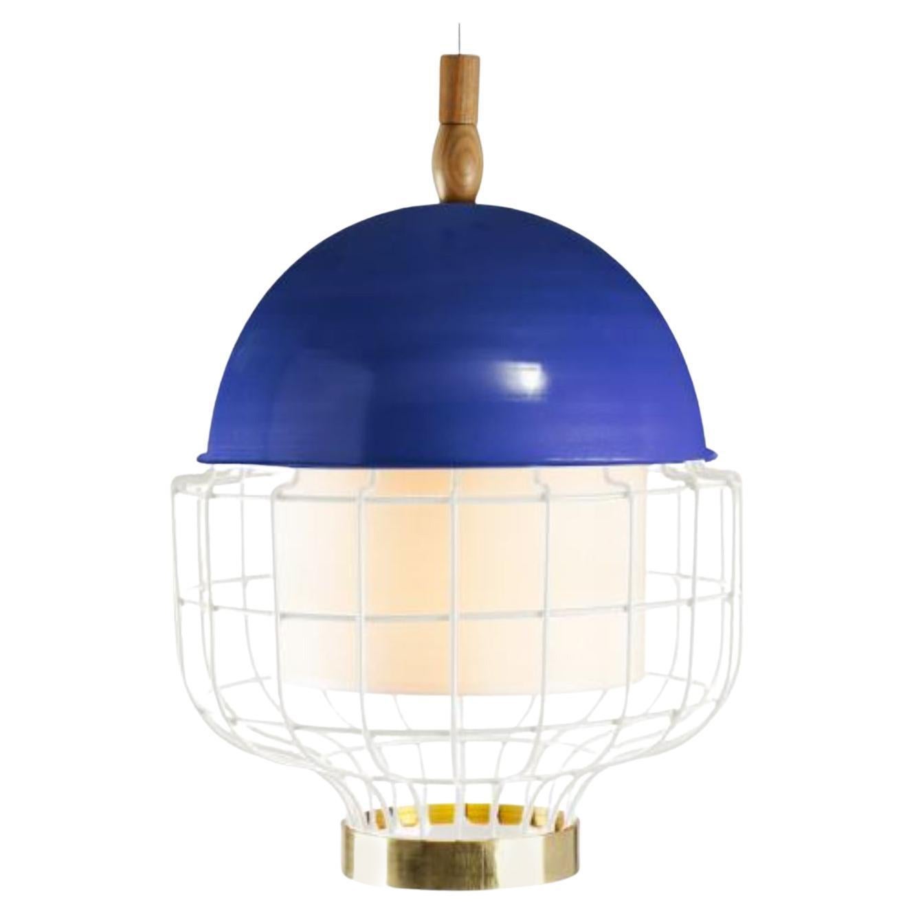 Cobalt Magnolia III Suspension Lamp with Brass Ring by Dooq For Sale