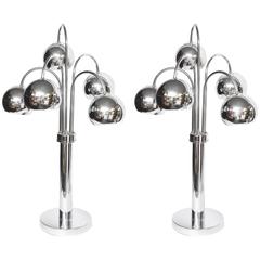 Pair of Chrome Midcentury Five-Light Table Lamps