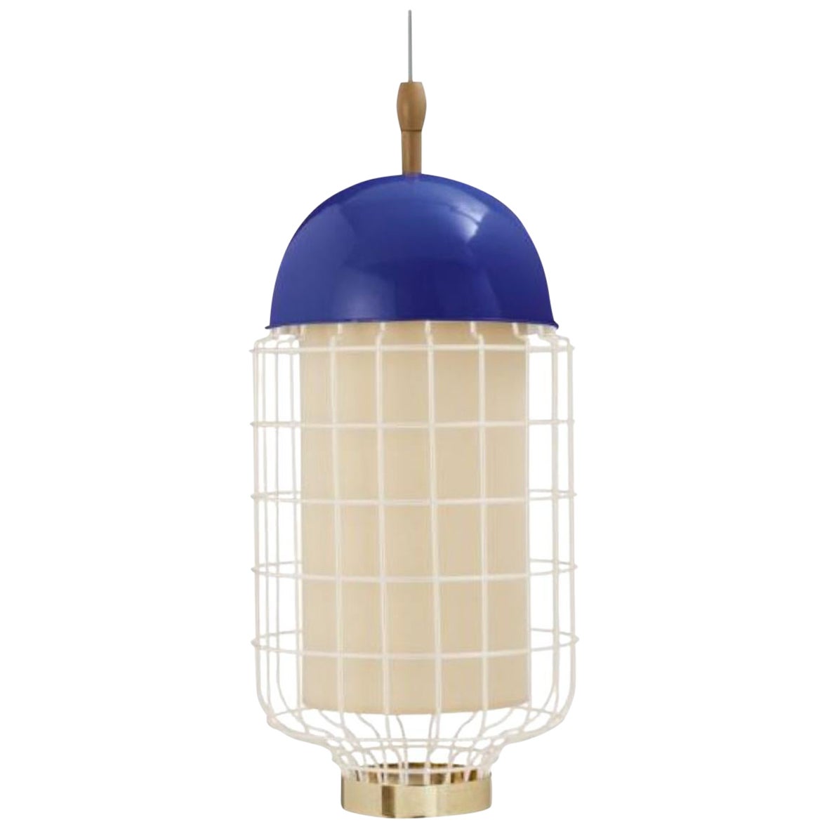 Cobalt Magnolia II Suspension Lamp with Brass Ring by Dooq For Sale