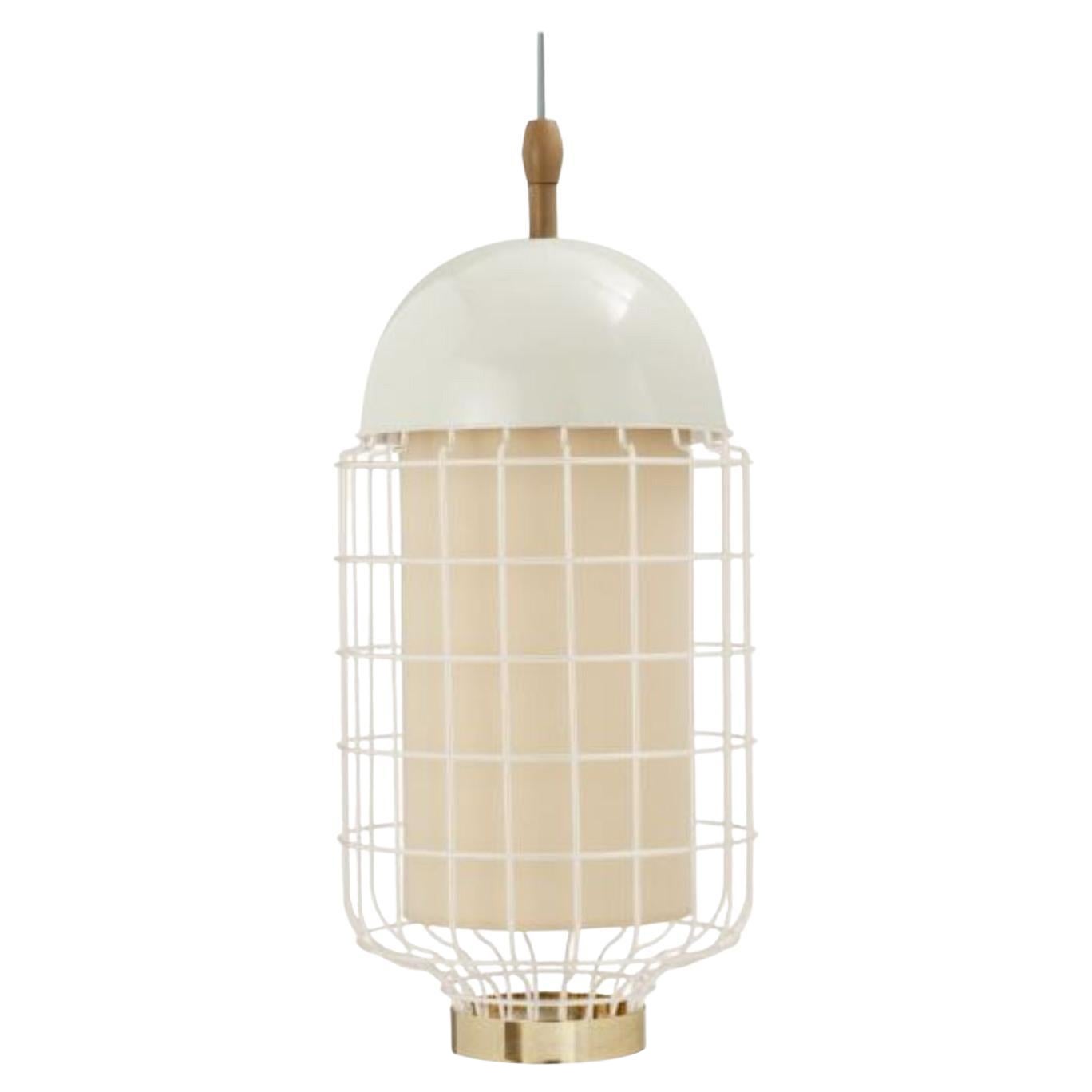 Ivory Magnolia II Suspension Lamp with Brass Ring by Dooq For Sale