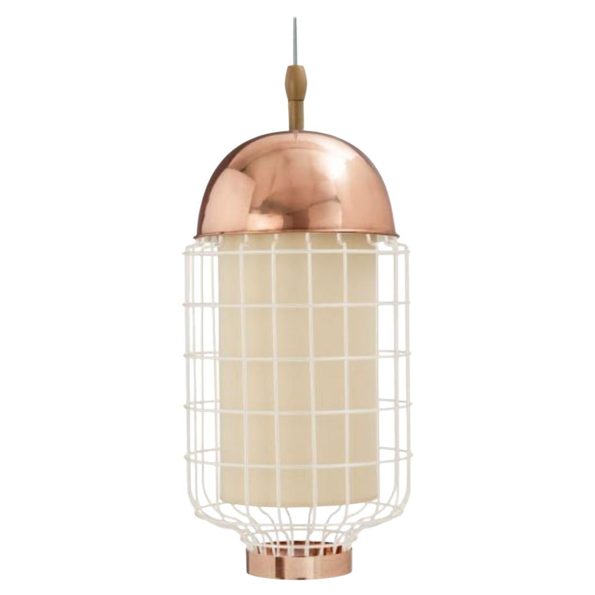 Copper Ivory Magnolia II Suspension Lamp with Copper Ring by Dooq For Sale