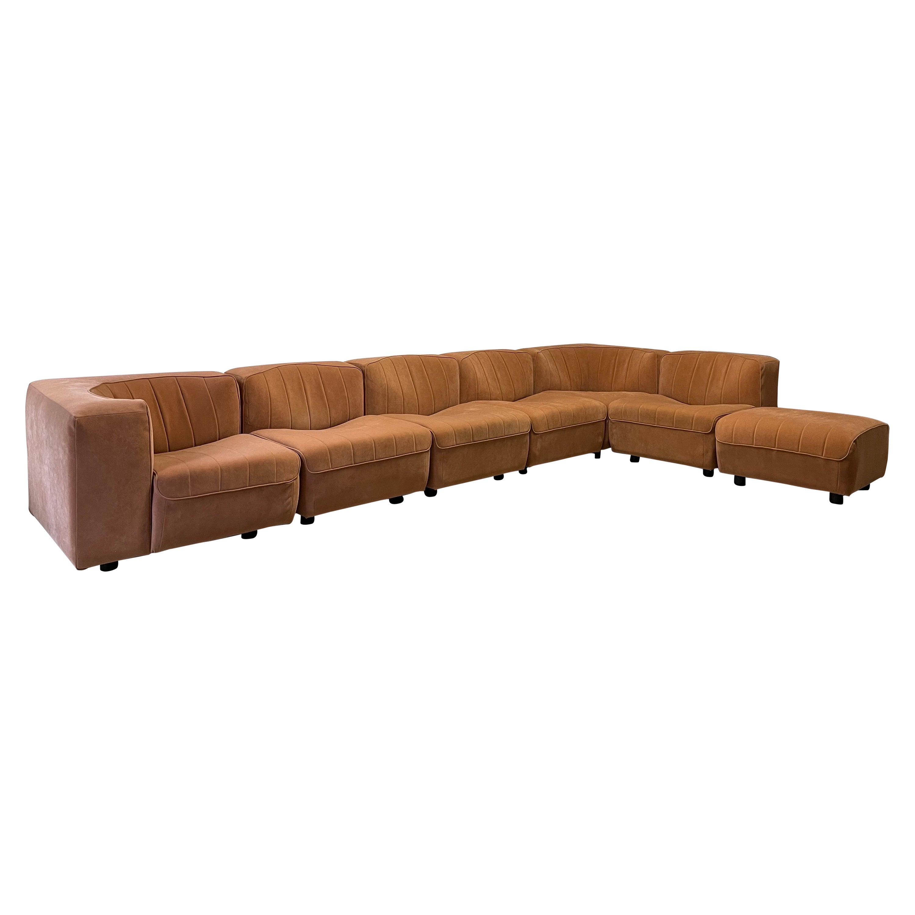 Tito Agnoli Arflex Sectional Sofa Model '9000' in Terracotta Suede Upholstery