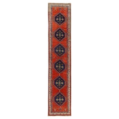 Vintage Heriz Handmade Tribal Long Wool Runner With Rust-Orange Color