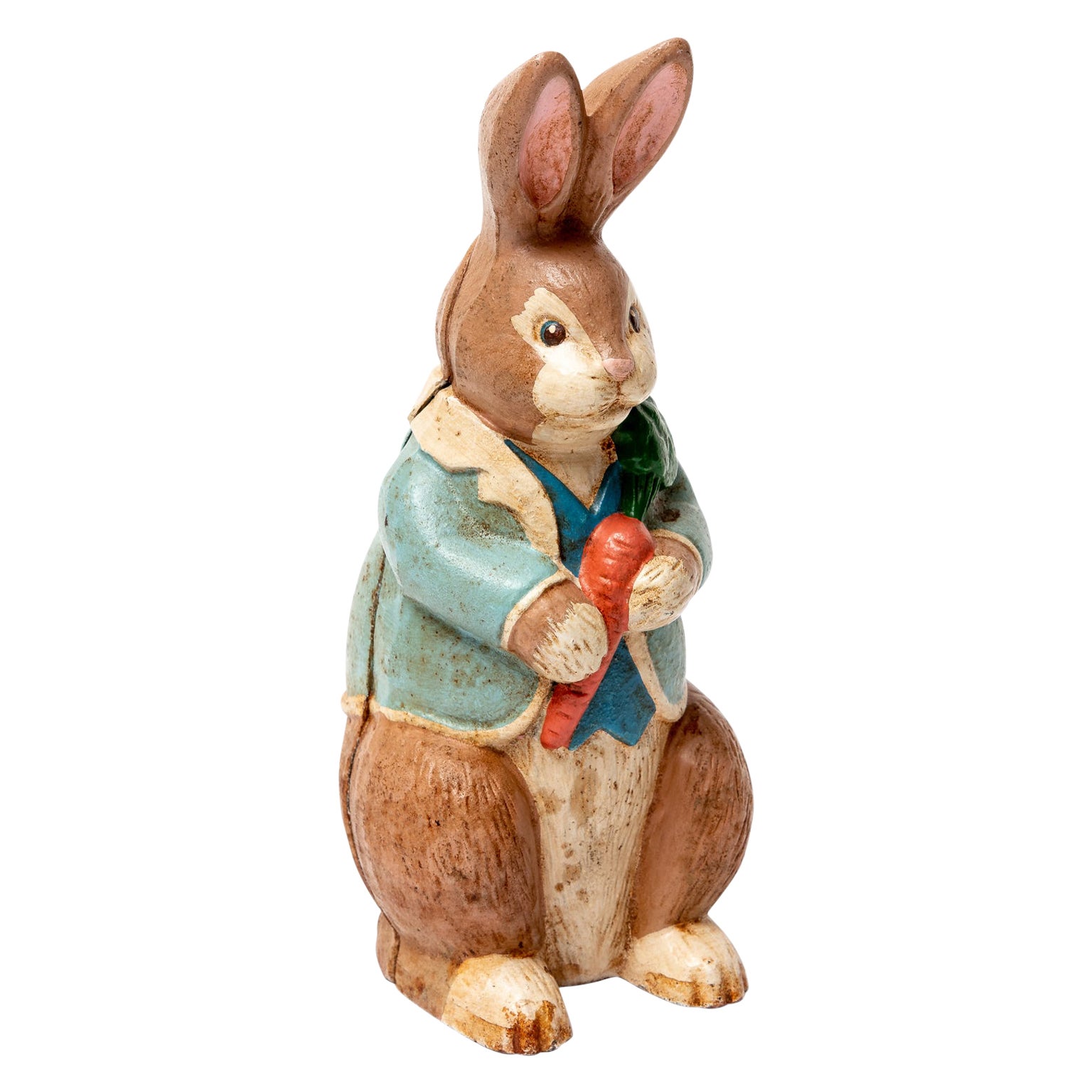 Japanese Hand Painted Iron Garden Bunny Rabbit or Doorstop For Sale