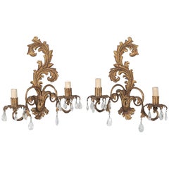 French Gilded Metal Pair of Vintage Wall Sconces Completely Original