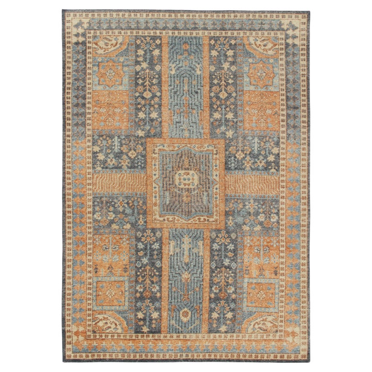 Rug and Kilim's Antique Persian Style Distressed Rug in Blue, Gold ...