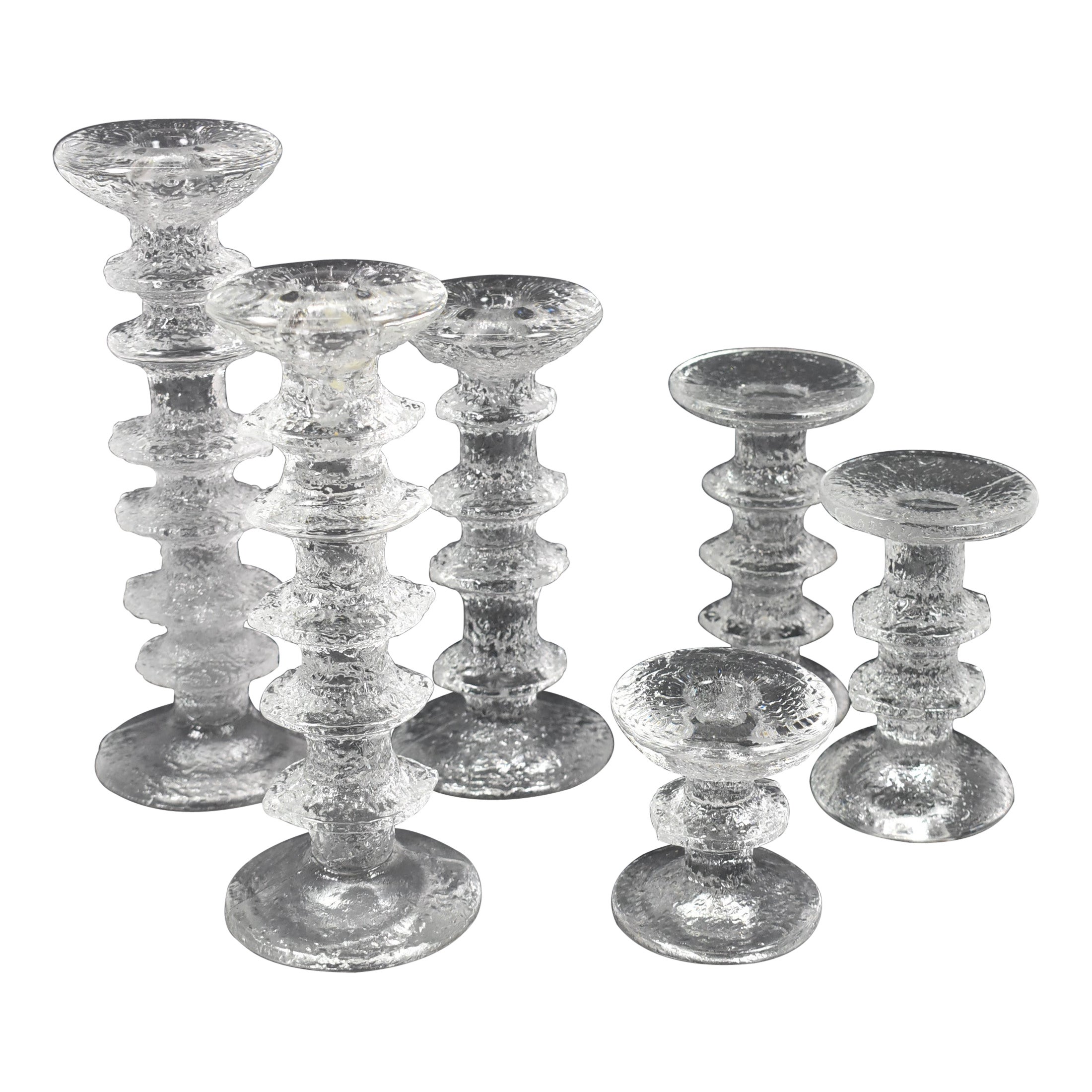 Six Timo Sarpaneva Glass Candlesticks Littala Festivo Collection For Sale