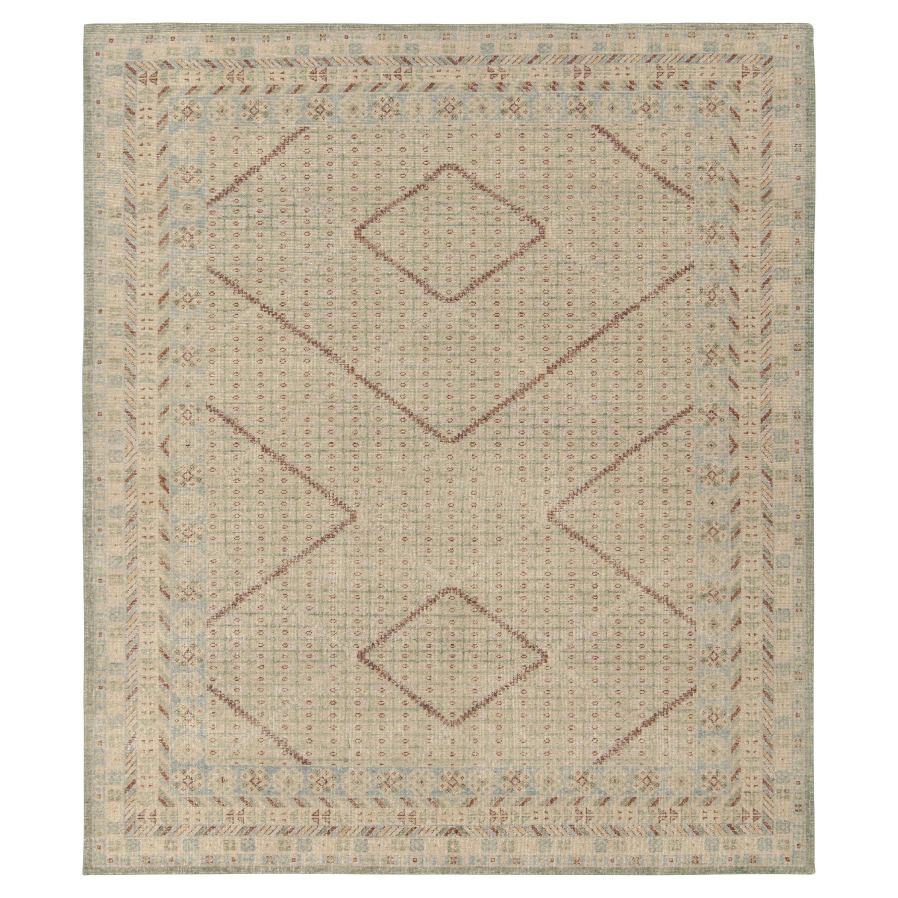 Tapis et tapis Kilim''s de style Khotan en vert beige, motif géométrique bleu