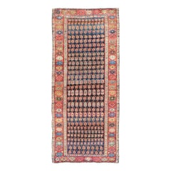 Antique Kurdish Gallery Runner In All-Over Geometric Design on a Blue Background