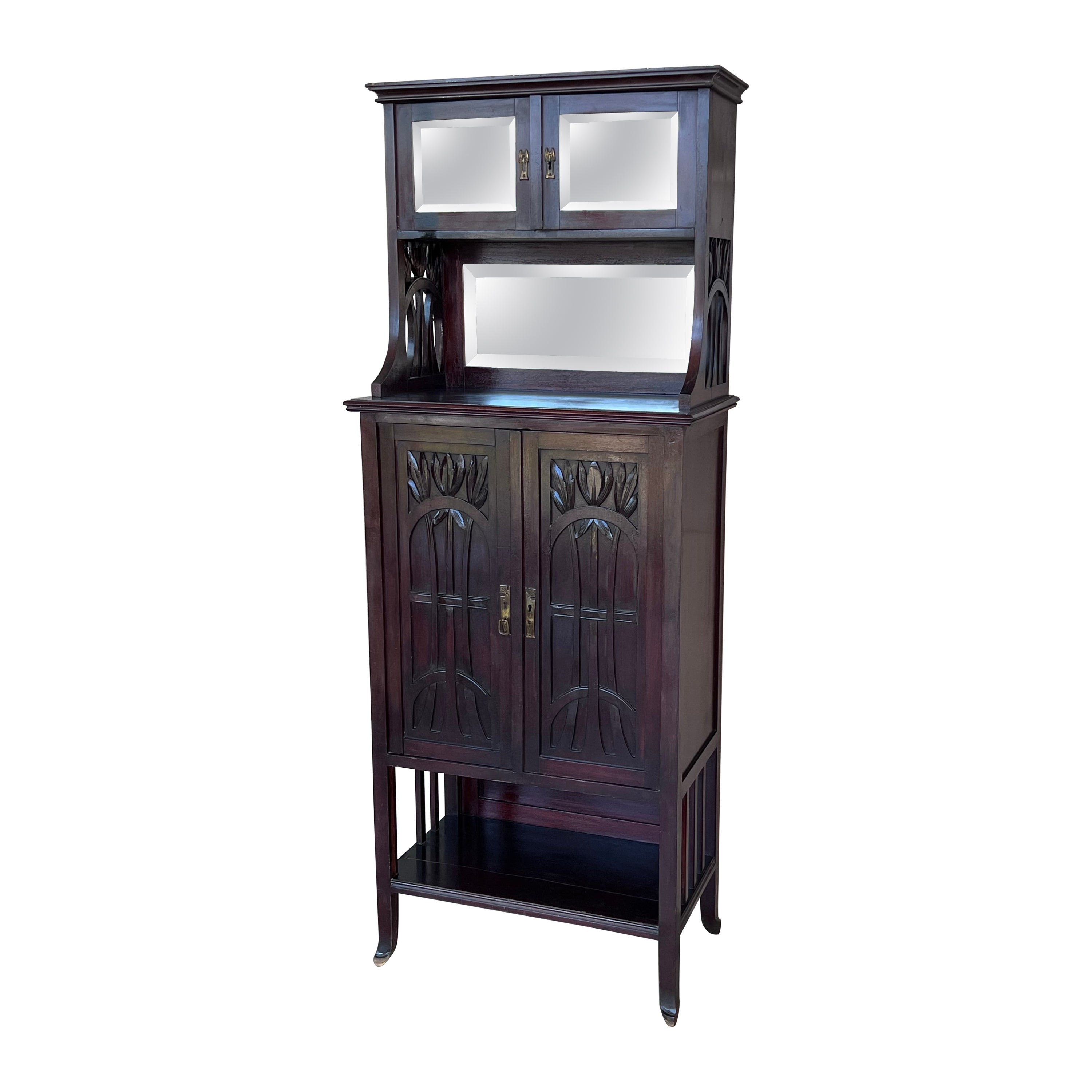 Late 19th French Art Nouveau Walnut Cabinet For Sale
